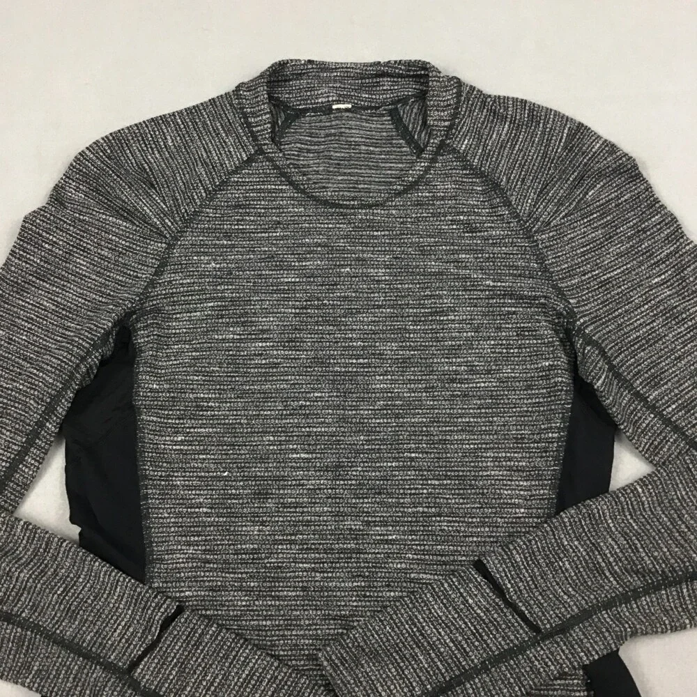Lululemon Sweater Women 6 Black Long Sleeve Crew Seamless Running Zip Pocket